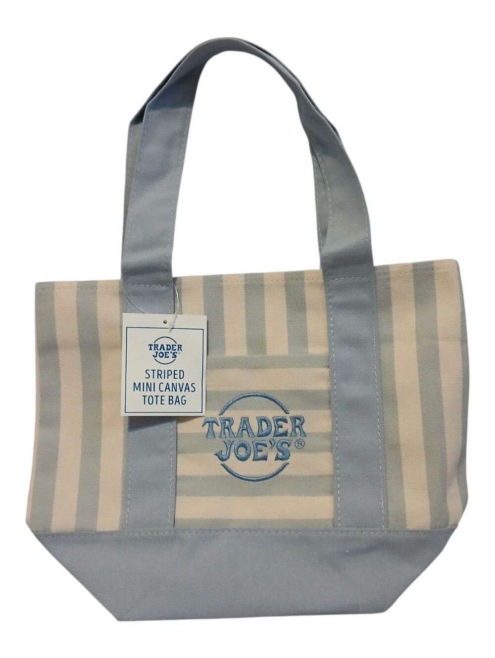 Trader Joe's striped mini canvas tote Blue